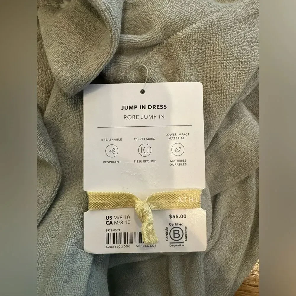 NWT ATHLETA GIRL Jump In Terrycloth Dress Pool Beach Coverup Sage Green M 8 10